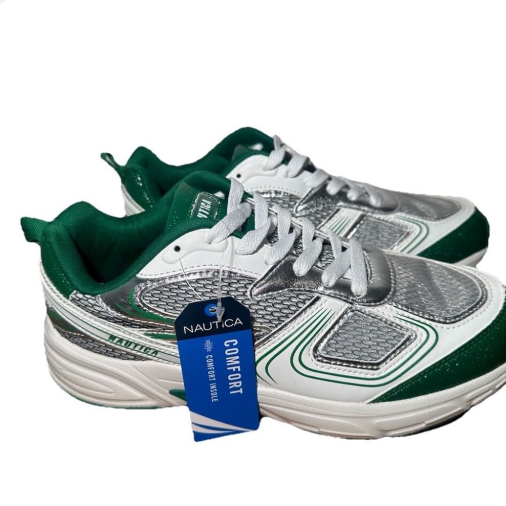 Nautica Green and Silver Sneakers with Mesh Upper